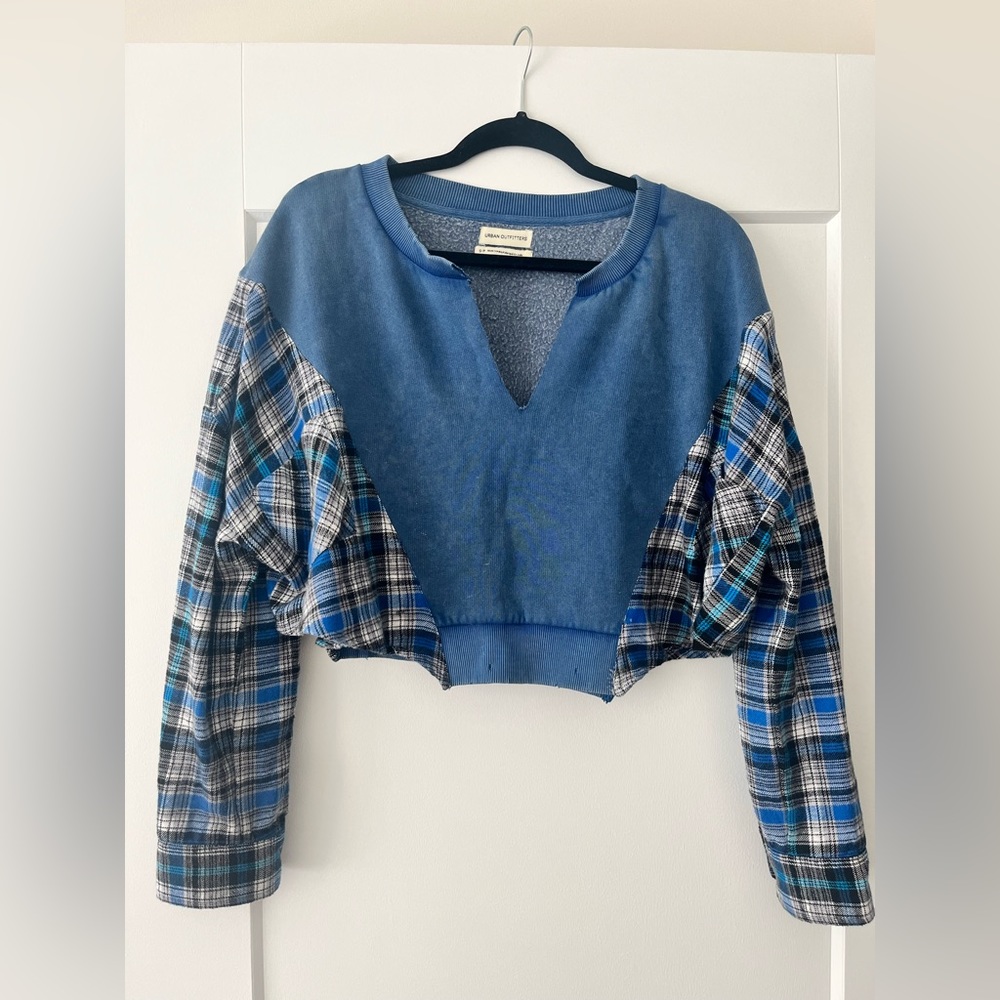 Cropped flannel sweatshirt